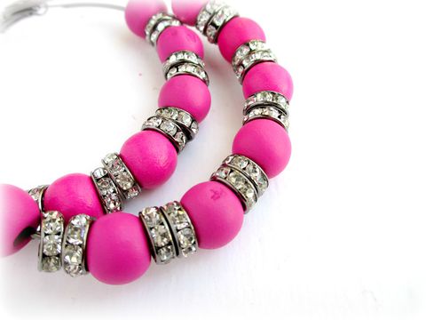 Guns-N-Roses,Hoop,Earrings,basketball wives hoop earrrings,large hoops,hoop earrings,hot pink,gunmetal,rhinstone hoops,wooden beads,wooden hoops,magenta,rondelles