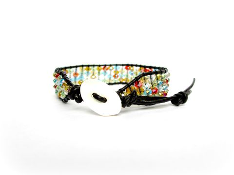 Multi,Color,Crystal,and,Leather,Wrap,Bracelet,chan luu,leather wrap bracelet,leather bracelet,beaded bracelet,crystal bracelet,multi color,adjustable bracelet