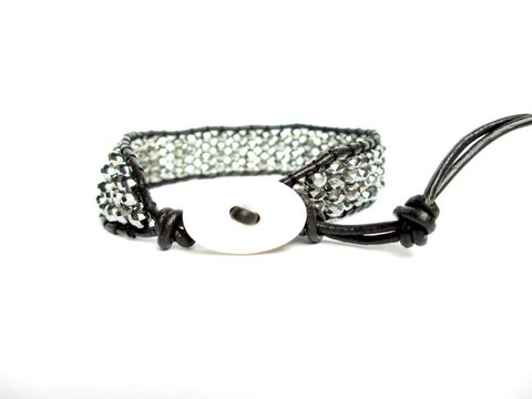 Silver,Crystal,and,Leather,Bracelet,Inspired,by,Chan,Lu,chan luu,leather wrap bracelet,leather bracelet,beaded bracelet,crystal bracelet,adjustable bracelet,chan lu