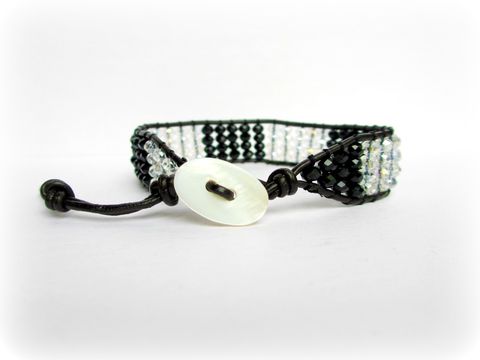 Black,and,Silver,Leather,Wrap,Chan,Lu,Bracelet,chan luu,leather wrap bracelet,leather bracelet,beaded bracelet,crystal bracelet,adjustable bracelet,chan lu,black and silver bracelet