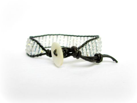 Clear,Crystal,and,Leather,Wrap,Bracelet,,Chan,Lu,Inspired,chan luu,leather wrap bracelet,leather bracelet,beaded bracelet,crystal bracelet,adjustable bracelet,chan lu,Clear Crystals