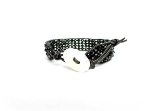 Black,Crystal,and,Leather,Wrap,Bracelet,,Chan,Lu,Inspired,chan luu,leather wrap bracelet,leather bracelet,beaded bracelet,crystal bracelet,adjustable bracelet,chan lu,black bracelet