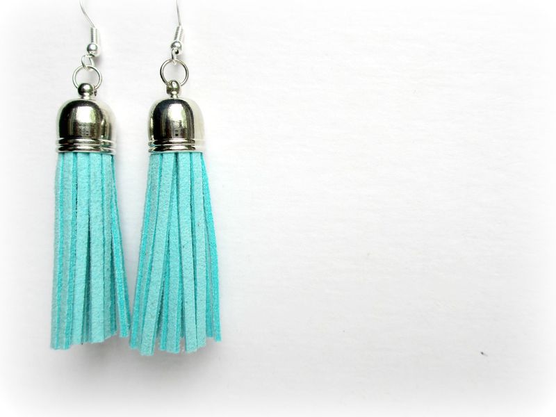 Aqua Tassel Fringe Earrings, Fringe Earrings - product images  of 