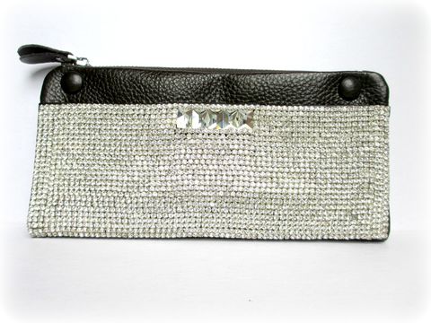 Chocolate,Leather,and,Rhinestone,Wallet/Clutch,genuine leather wallet,Rhinestone wallet,clutch,Rhinestone clutch,leather clutch,chocolate brown