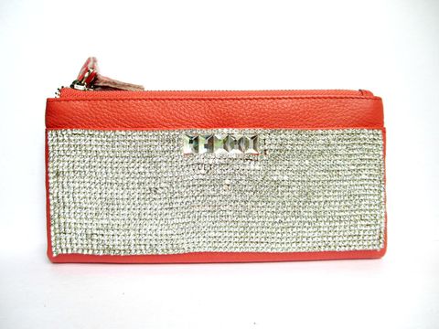 Orange,Leather,and,Rhinestone,Wallet,orange leather wallet,genuine leather wallet,Rhinestone leather wallet,rhinestone wallet,orange