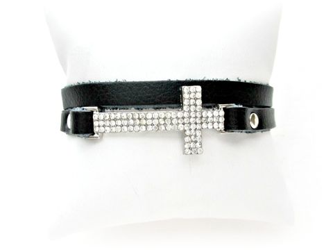 Double,Wrap,Leather,Bracelet,with,Rhinestone,Cross,leather cross bracelet,wrap bracelet,leather wrap bracelet,Rhinestone Cross bracelet,black leather bracelet