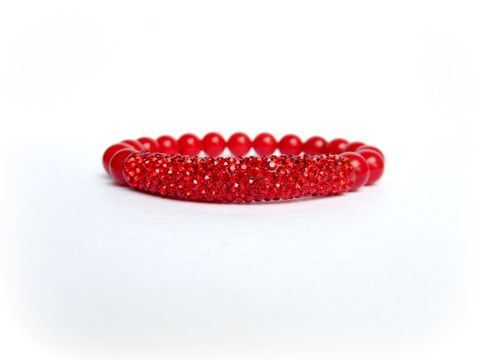 1,Red,Rhinestone,Pave,Bar,Beaded,Stretch,Bracelet,,Stacking,Bracelet,coral bracelet,stacking bracelet,stretch bracelet,red bracelet,natural coral,pave bar bracelet,pave tube bracelet