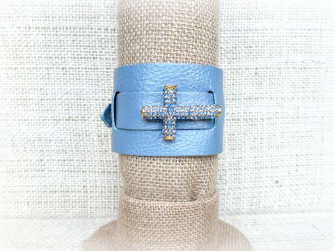 Blue,Leather,Cuff,Bracelet,,Wrap,Bracelet,with,Rhinestone,Cross,blue leather bracelet,leather cuff bracelet,leather wrap bracelet,rhinestone cross bracelet