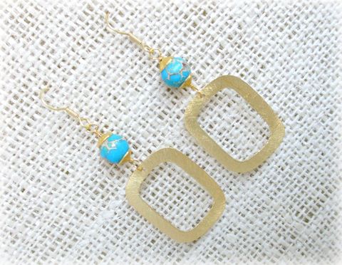 18k,Gold,Square,Turquoise,Earrings,square earrings,gold earrings,turquoise earrings,18k gold earrings