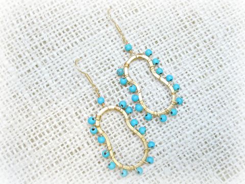 18k,Gold,Turquoise,Wire,Wrapped,Earrings,wire wrapped earrings,turquoise earrings,gold earrings,blue earrings,18k gold earrings