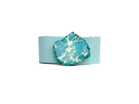 Leather,and,Stone,Cuff,Bracelet,,Light,Blue,leather cuff,cuff bracelet,light blue cuff,leather bracelet