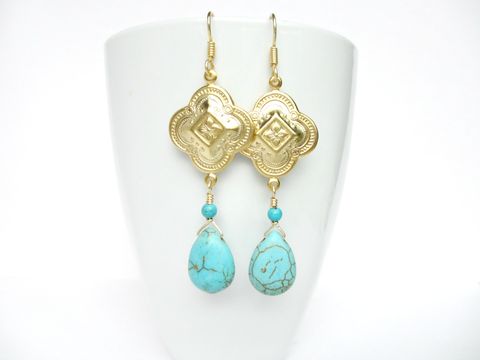 Gold,Bohemian,Drop,Earrings,bohemian earrings,gold earrings,turquoise earrings,drop earrings