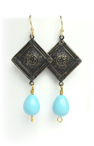 Diamond,Drop,Turquoise,Earrings,diamond earrings,diamond drop earrings,drop earrings,patina earrings