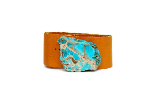 Tan,Leather,and,Stone,Cuff,Bracelet,leather cuff bracelet,cuff bracelet,leather cuff,leather bracelet,stone cuff,orange,tan