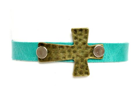 Mint,leather,Cuff,Bracelet,mint,leather cuff,leather bracelet,cuff bracelet,cross bracelet,cross cuff