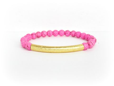 Pink,and,Gold,Beaded,Stretch,Bracelet,stretch bracelet,hot pink bracelet,hot pink,stacking bracelet,armcandy,armparty