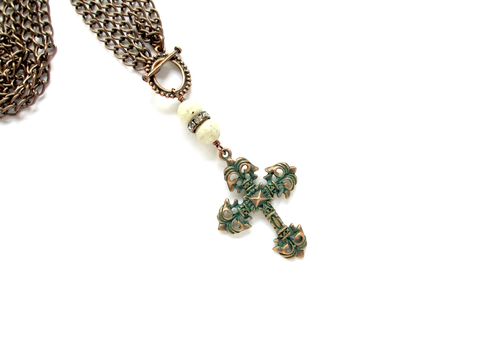 Old,World,Style,Cross,Chain,Choker/Necklace,chain necklace,choker,cross necklace,cross,antiqued copper,copper,necklace