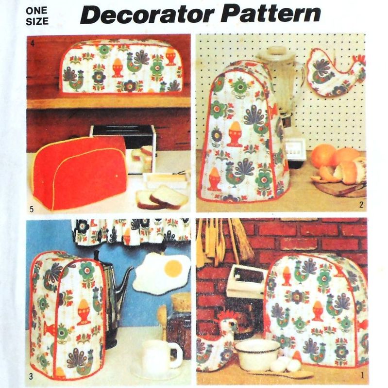 Kitchen Small Appliance Covers/ 1970s Pattern/ Chicken Egg Potholders