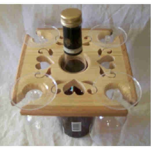 Wine bottle and glass caddy Valentine design SS Woodcraft