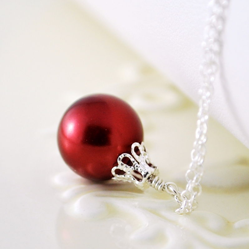 red christmas ornament necklace in sterling silver red christmas ornament necklace in sterling silver