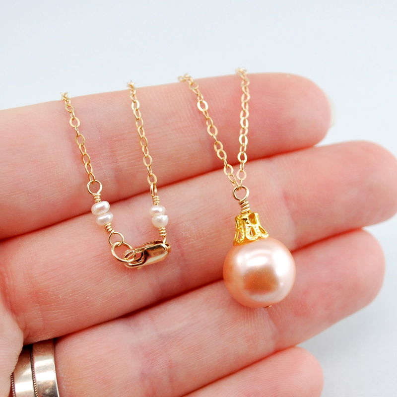 christmas ornament necklace in peach and gold livjewellery christmas ornament necklace in peach and gold livjewellery