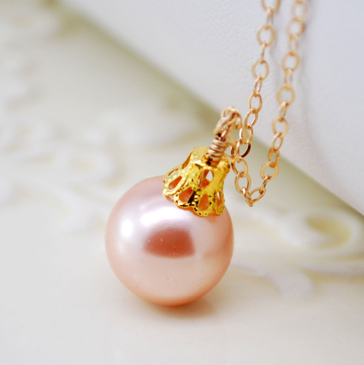 christmas ornament necklace in peach and gold livjewellery christmas ornament necklace in peach and gold livjewellery
