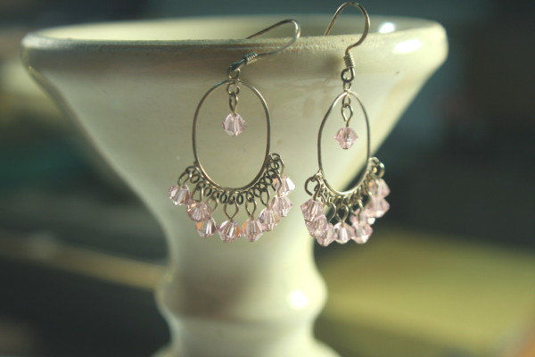 Crystal Chandelier Pink Gypsy Hoop Earrings In Sterling Crystal Chandelier Pink Gypsy Hoop Earrings In Sterling Silver And Sparkly Faceted