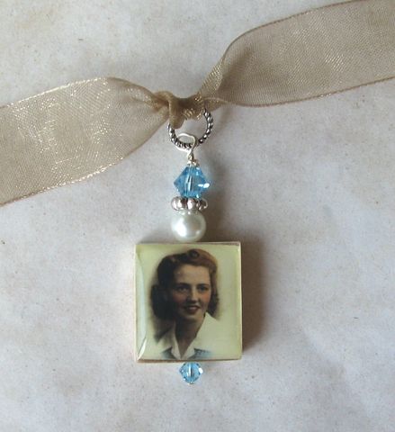 Double,Sided,Bouquet,photo,charm,Jewelry, Pendant, wedding, keepsake, memorial, Art, altered art, charm, bouquet, bouquet photo charm,  scrabble tile, Designs by Chastity, gift
