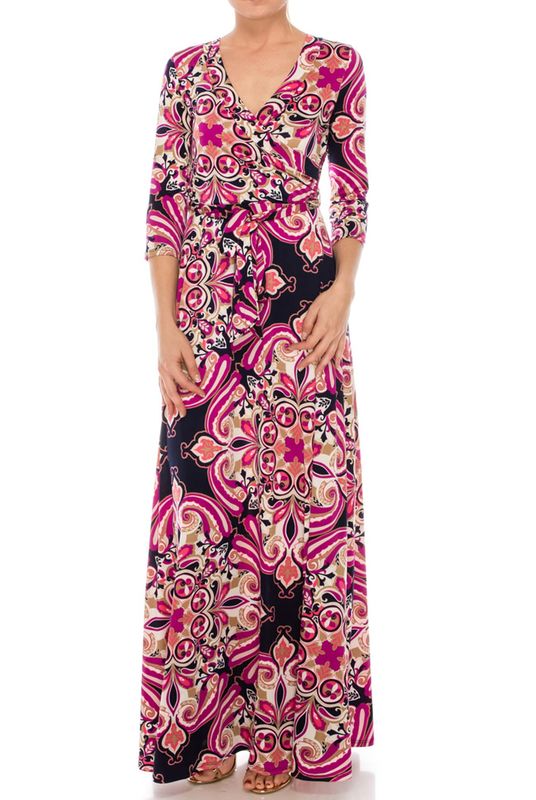 fleur de lis in pink maxi wrap dress Red Apparel online