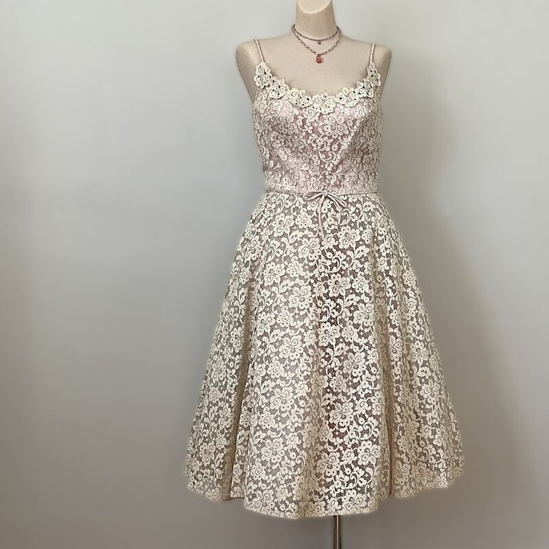Vintage 50s Silver Lace Sparkle Party Dress    35b/26w - product image