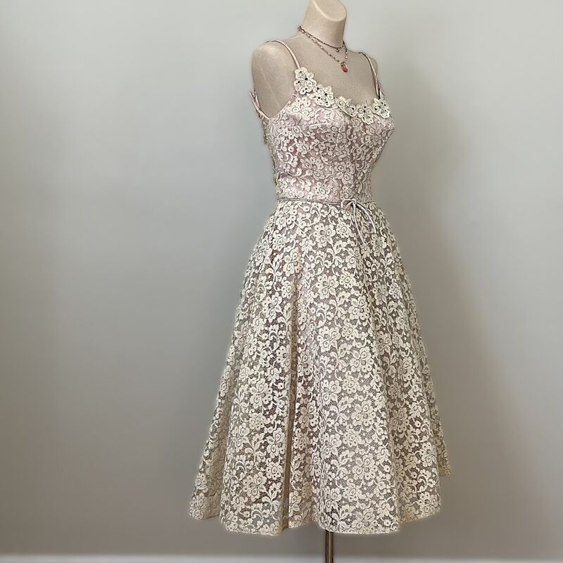 Vintage 50s Silver Lace Sparkle Party Dress    35b/26w - product image