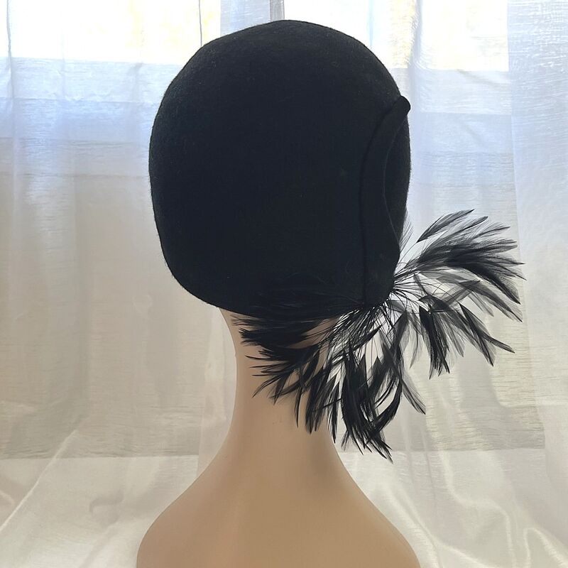 70s Vintage ADOLFO II Black Feathered Cloche Hat - product image