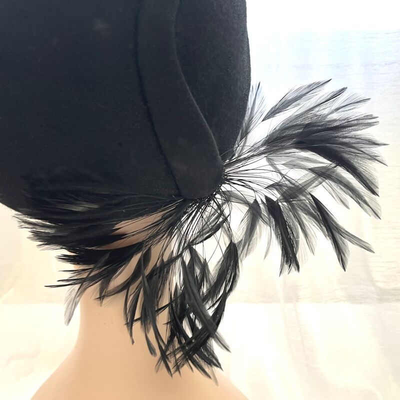 70s Vintage ADOLFO II Black Feathered Cloche Hat - product image