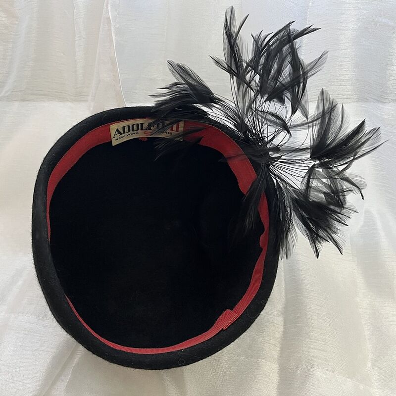 70s Vintage ADOLFO II Black Feathered Cloche Hat - product image