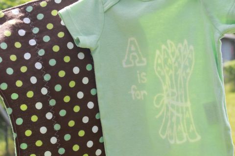 A,is,for,Asparagus,gift,set-,hand,dyed,onesie,and,contoured,burp,cloth,Children,Clothing,veggie,asparagus,vegan baby,hand dyed,dye resist,baby gifts,green,baby shower,cotton,procion mx dye