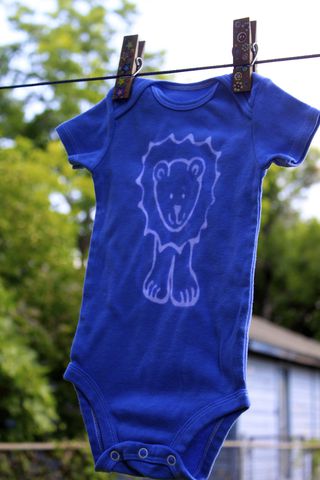 Jonathan,the,Lion,-,Blue,hand,dyed,onesie,original,design,front,and,back,Children,Clothing,hand_dyed,baby_shower,baby_christmas_gift,safari,lion,elephant,giraffe,yellow,fall_colors,children,stocking_stuffer,under_20,cotton,procion_mx_dye,dye_resist
