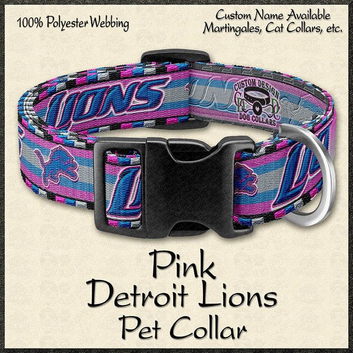 Pink or Blue Detroit Lions Dog Collar - product image