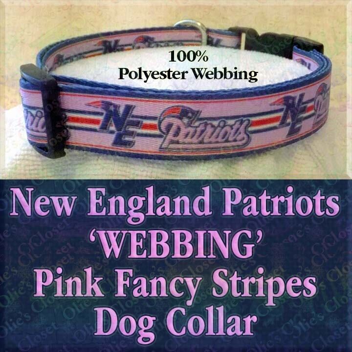 New England Patriots Polyester Webbing PINK Fancy Stripes Novelty Dog Collar - product image