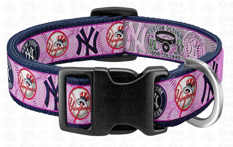PINK NY New York Yankees Fan Pet Dog Cat Collar, Leash, Key Fob, Safety Restraint - product image