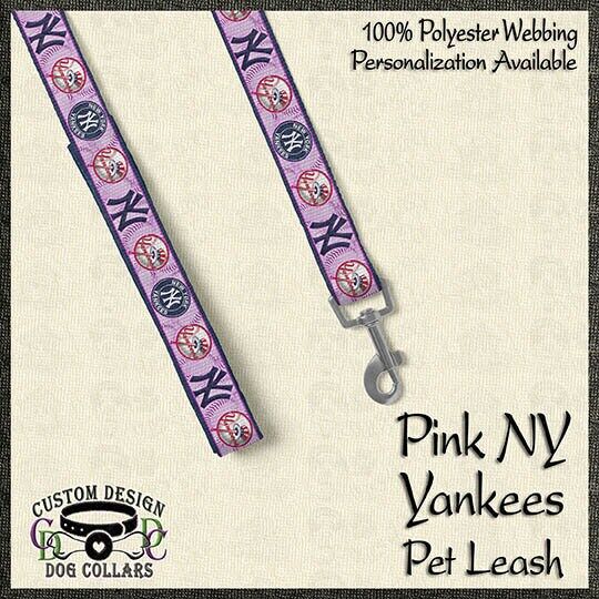 PINK NY New York Yankees Fan Pet Dog Cat Collar, Leash, Key Fob, Safety Restraint - product image