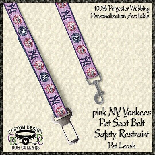 PINK NY New York Yankees Fan Pet Dog Cat Collar, Leash, Key Fob, Safety Restraint - product image