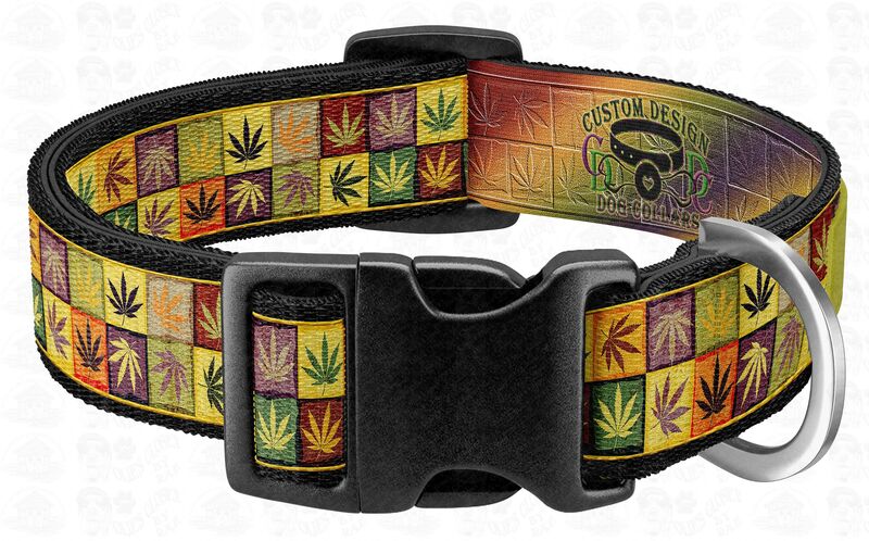 Marijuana Cannabis Hemp Weed Pot Colorful Grid Dog Collar - product image