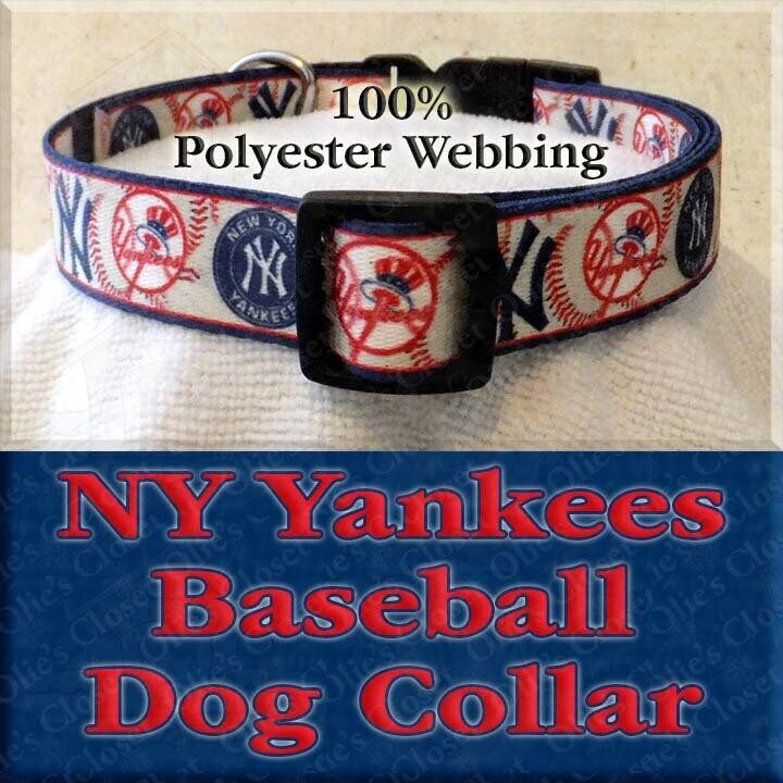 NY New York Yankees Baseball Motif Polyester Webbing Designer Novelty Dog Collar - product image