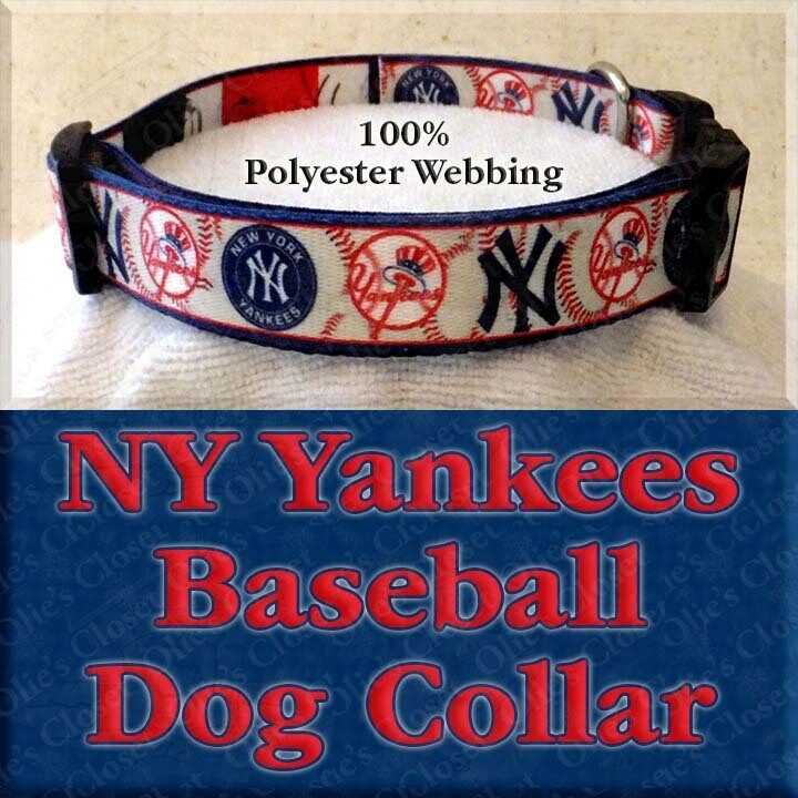 NY New York Yankees Baseball Motif Polyester Webbing Designer Novelty Dog Collar - product image