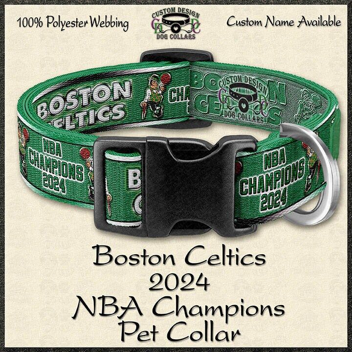 PINK or GREEN Boston Celtics 2024 NBA Champions Dog Collar Leash Key Fob Pet Safety Restraint Dog or Cat Collar - product image