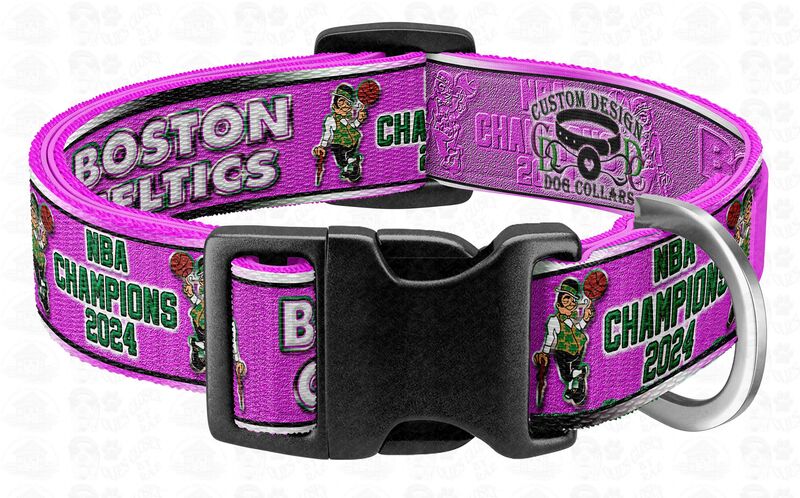 PINK or GREEN Boston Celtics 2024 NBA Champions Dog Collar Leash Key Fob Pet Safety Restraint Dog or Cat Collar - product image