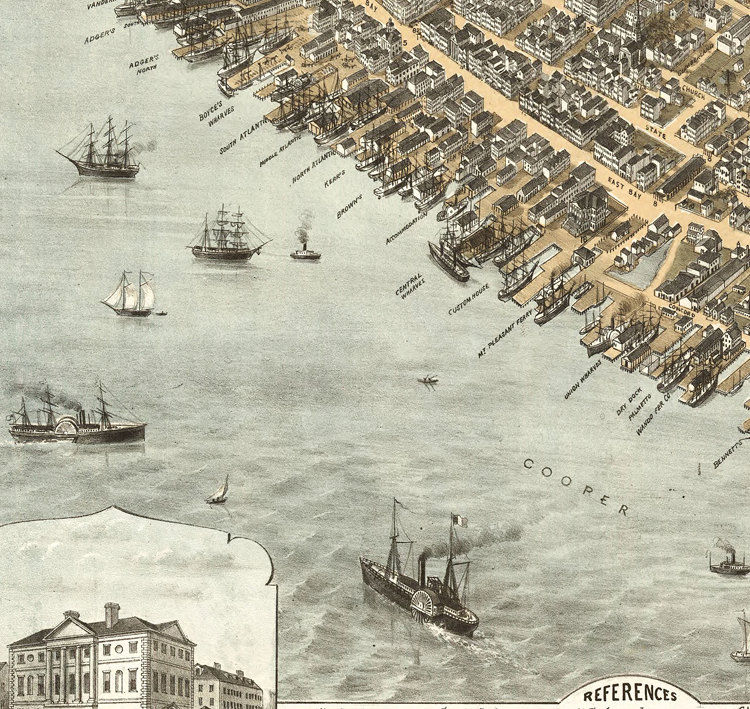 Map Of South Carolina History Prints Map Of Charleston, South Carolina; 1872; Antique Birdseye Map - Print Only - 24 X 36 Inches Historical Wall Map