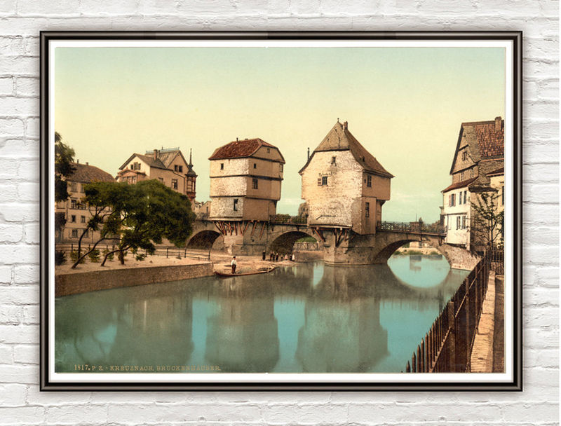 Vintage Photo of Bridge houses, Kreuznach, Rhineland, Germany 1895 - product images