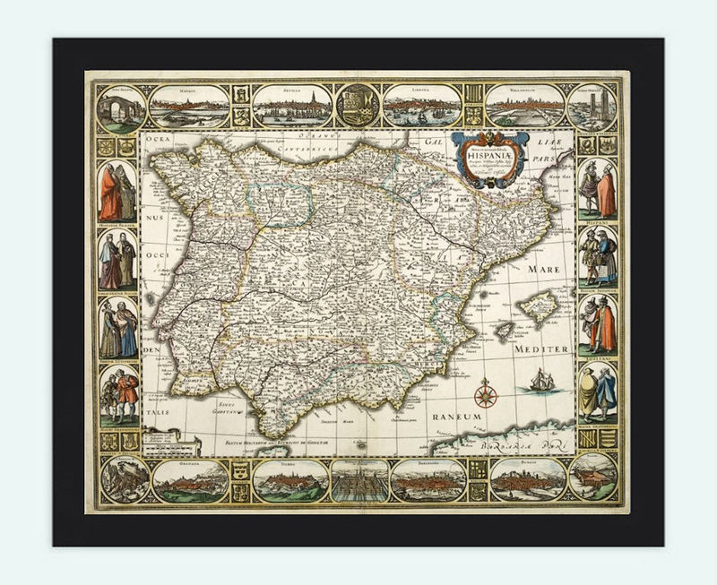 Old Map of Spain and Portugal 1633 Vintage Map Wall Map Print - VINTAGE MAPS AND PRINTS