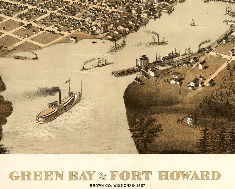Green Bay Fort Howard Wisconsin 1867 Panoramic View Vintage OLD MAPS